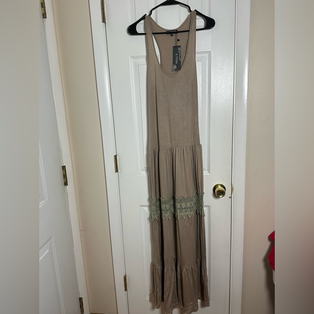 Brown Tan Tiered Maxi Sundress Scoop Neck Size S/M NWT